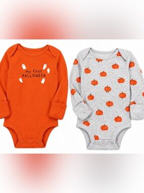 Carter's Halloween 2 Pack Long Sleeve Bodysuits 3M Baby Pumpkin Ghost